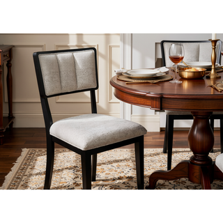 Sunvega Farmhouse Contemporary High-back Chairs with Dark Wooden Frames and Gray Upholstery