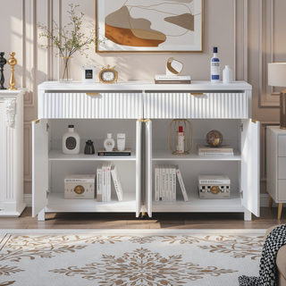 Sunvega Modern Scandinavian Buffet Cabinet with Wave Design and Adjustable Shelves