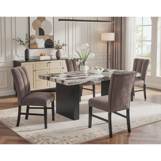 Sunvega Contemporary Modern Square Faux Marble Top Dining Table with Black Legs