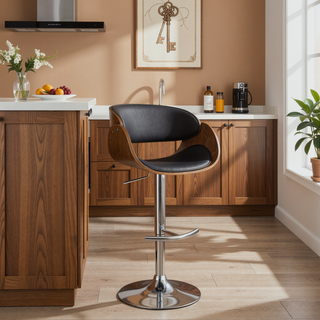 Sunvega Adjustable Black and Chrome Bar Stool with Backrest and Footrest