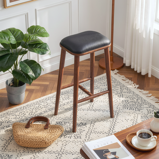 Sunvega Mid-Century Modern PU Leather Bar Stool with Solid Wood Structure