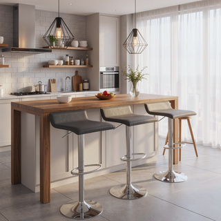 Sunvega Adjustable Grey PU Leather Barstool with Swivel and Footrest Set of 2