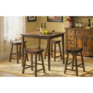 Sunvega Black Finish Bar Height Solid Wood Saddle Seat Stools Set of 2