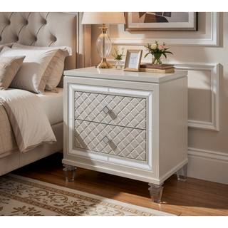 Sunvega Acrylic Front Legs with Jewel Embellished Hardware and Mirror Accents Nightstand
