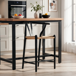 Sunvega Natural Ash Wishbone Counter Stool with Hand Woven Paper Cord Seat