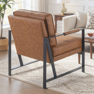 Sunvega Franklin Contemporary Black Metal and Camel Faux Leather Arm Chair