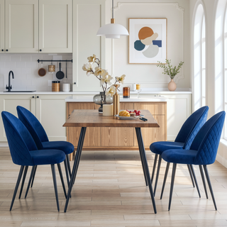 Sunvega Navy Blue Velvet Dining Chair with Metal Black Legs Set of 4