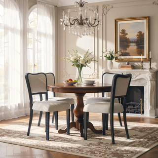 Sunvega 42 Inch Round Dining Table with Oak Veneer Top and Iron Base for Small Spaces