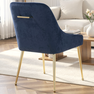 Sunvega Dark Ink Blue and Gold Wingback Dining Chair with Plush Cushions and Metal Legs