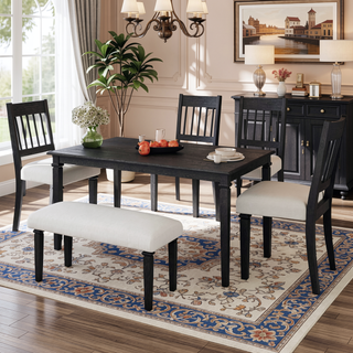 Sunvega Classic Country Style Rubber Wood Dining Table Set with Bench and Chairs