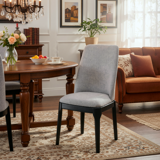 Sunvega Light Grey Linen Upholstered Side Chairs with Wood Tapered Legs Set of 2