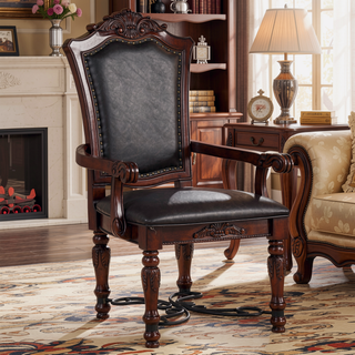 Sunvega Traditional Walnut Solid Wood Dining Chairs with Dark Brown Leatherette Seats