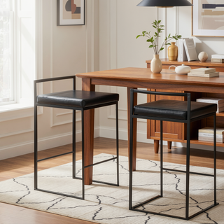 Sunvega Contemporary Stackable Counter Stool with Black Faux Leather Cushion Set of 2