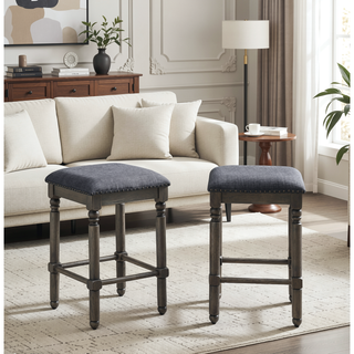 Sunvega Rustic Chic Upholstered Swivel Counter Height Stool Set of 2