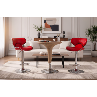 Sunvega Adjustable Swivel Barstool Set with Chrome Base and Faux Leather Seat