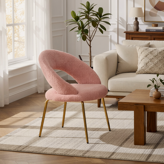 Sunvega Velvet Fabric Dining Chair with Curved Backrest and Golden Metal Legs for Kitchen