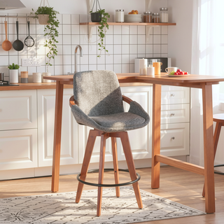 Sunvega Mid-Century Modern Cosmo Counter Stool with Walnut Wood and Fabric Upholstery