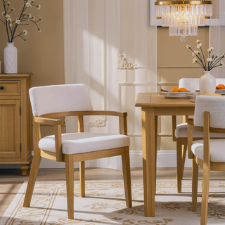 Sunvega Natural Wood Frame Side Chair with Padded Seat and Armrests Set of 2