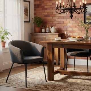 Sunvega Contemporary Black Steel and Charcoal Fabric Upholstered Accent Chair