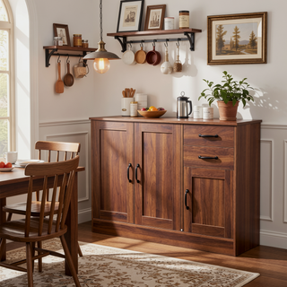 Sunvega Modern Oak Wood Buffet Sideboard with 2 Doors and 2 Drawers
