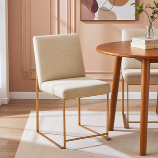 Sunvega Gold and White Velvet Upholstered High Back Dining Chair Set of 2