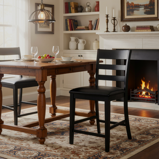 Sunvega Farmhouse Upholstered Rubberwood Counter Stools with Ladder Back Set of 2