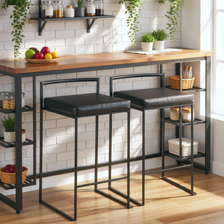Sunvega Contemporary Stackable Counter Stool with Black Faux Leather Cushion Set of 2