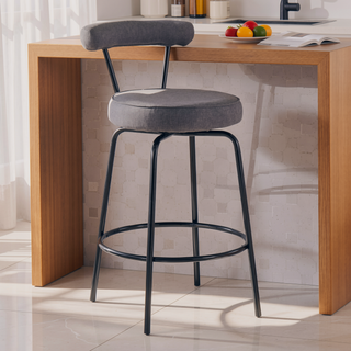 Sunvega Black Metal Frame Fabric Upholstery Counter Stool with Swivel Seat