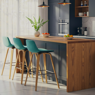 Sunvega Mid Century Modern Bentwood Counter Bar Stool Set of 2 with Aqua Blue Upholstery