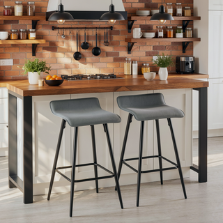 Sunvega Contemporary Fixed Height Counter Stool in Black Steel and Grey Faux Leather