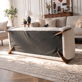 Sunvega Modern Puffy Platform Bed with Arched Headboard in Ivory White Boucle