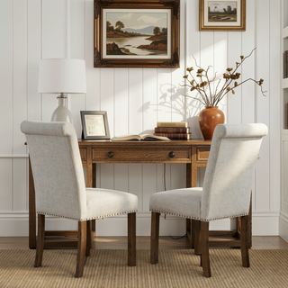 Sunvega Upholstered Dining Chair with Nailhead Trim and Walnut Wood Legs Set of 2