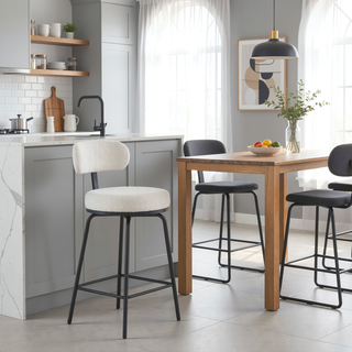 Sunvega Modern Boucle Upholstered Swivel Bar Stools Set of 2 with Metal Legs
