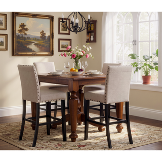Sunvega Blue Linen and Cotton Fabric Bar Stools with Nailhead Trim Set of 2