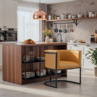 Sunvega Modern Faux Leather Upholstered Dining Chair with Geometric Metal Frame