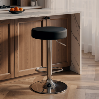 Sunvega Adjustable Hydraulic Bar Stool with Black Leatherette Padded Seat and Chrome Base