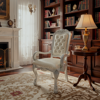 Sunvega Bone White Tufted Arm Chair Set with Carved Claw Legs and Button-Tufted Backrest