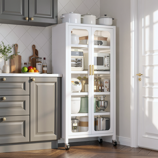 Sunvega 6 Tier Metal Kitchen Pantry Storage Cabinet with Transparent Door and Wheels