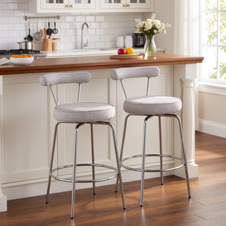 Sunvega Rhonda Chrome and Light Grey Fabric Swivel Counter Stool Set of 2