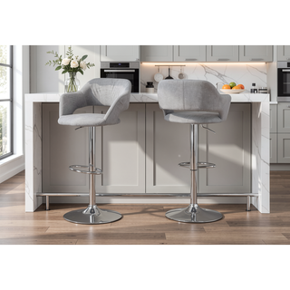 Sunvega Adjustable Swivel Bar Stool with Chrome Metal Base and Grey Fabric