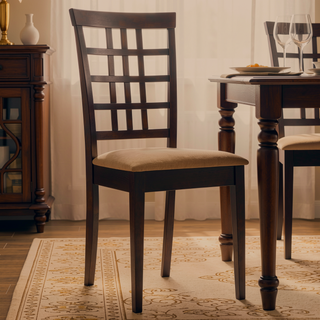 Sunvega Cappuccino and Beige Lattice Back Side Chair with Geometric Pattern and Cushion