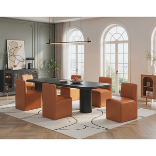 Sunvega Modern Dining Chair in Saddle Brown Faux Leather Fully Assembled