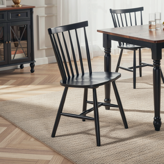 Sunvega Black Wood Dining Side Chair with Contoured Seat and Spindle Back