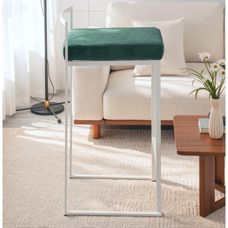 Sunvega Contemporary Stackable Counter Stool with Green Velvet Cushion Set of 2