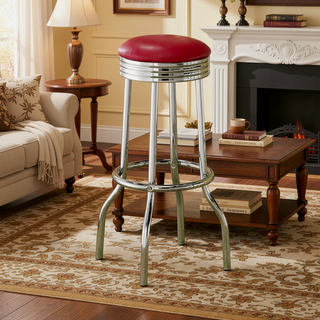 Sunvega Retro 1950s Diner Stool with Vibrant Red Cushion and Chrome Base