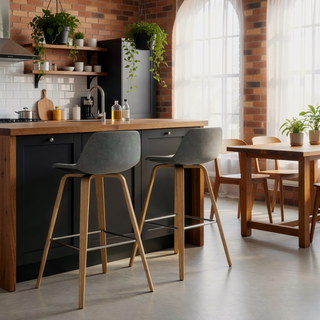Sunvega Mid Century Modern Bentwood Counter Bar Stool Set of 2 with Faux Leather