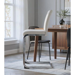 Sunvega Upholstered Bar Stools with L Shape Legs and Metal Footrest Set of 4
