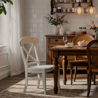 Sunvega Smoky White Finish X-Back Cottage Dining Side Chairs Set of 2