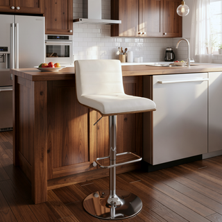 Sunvega Mid-Century Modern Adjustable Swivel Barstool with Cushioned Seat and Backrest