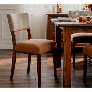 Sunvega Mid-Century Modern Brown Wood Finish Curved Button Tufted Dining Chairs
